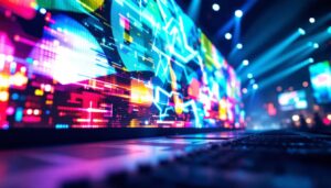 A photograph of a vibrant led display in action