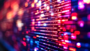 A photograph of a close-up of a malfunctioning led screen