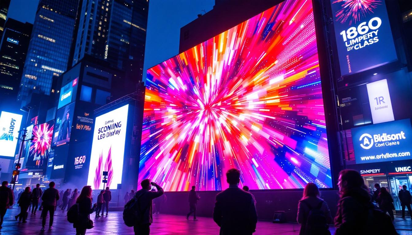 A photograph of a vibrant led display in an urban setting