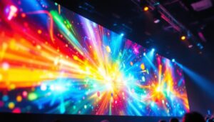 A photograph of a vibrant led film screen in action
