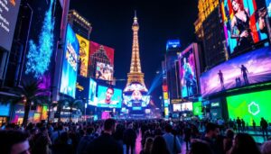 A photograph of capture a photograph of a vibrant led display in las vegas