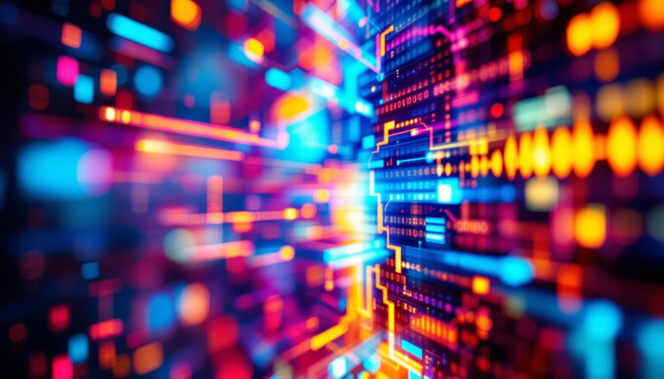 A photograph of a close-up shot of a vibrant led screen displaying dynamic visuals