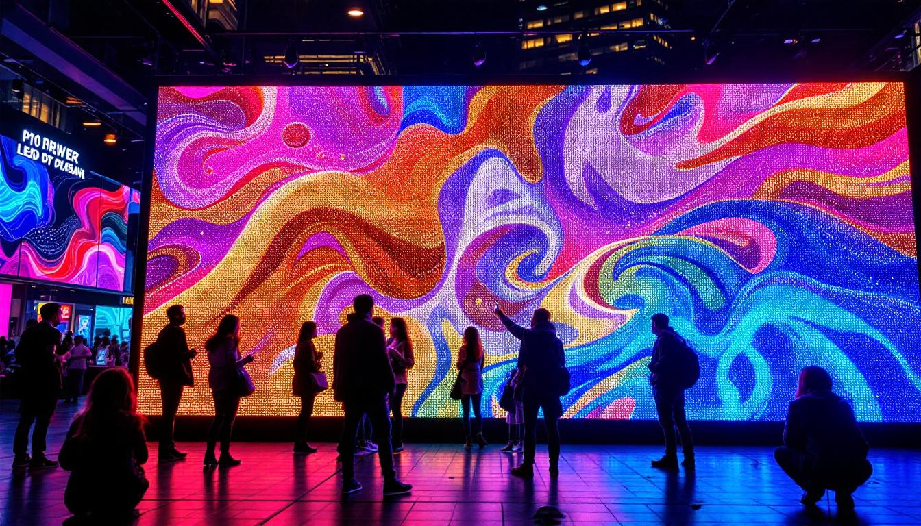 A photograph of a vibrant p10 led display in action