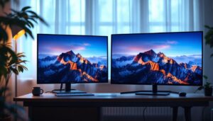 A photograph of capture a photograph of a side-by-side comparison of an led display and an led lcd screen