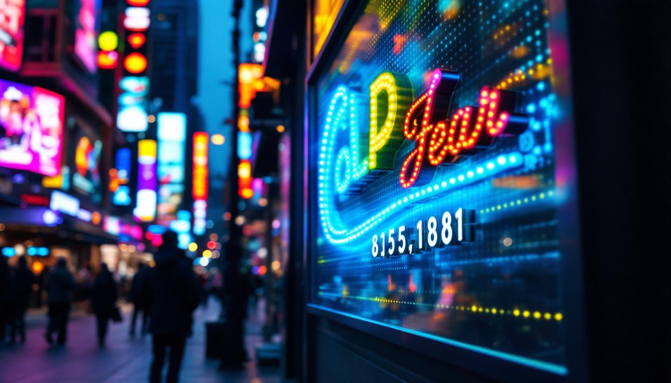A photograph of a vibrant outdoor led business sign in action