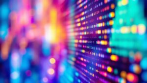 A photograph of a close-up of an led display in action