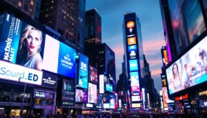 A photograph of capture a photograph of the vibrant led displays in times square at dusk
