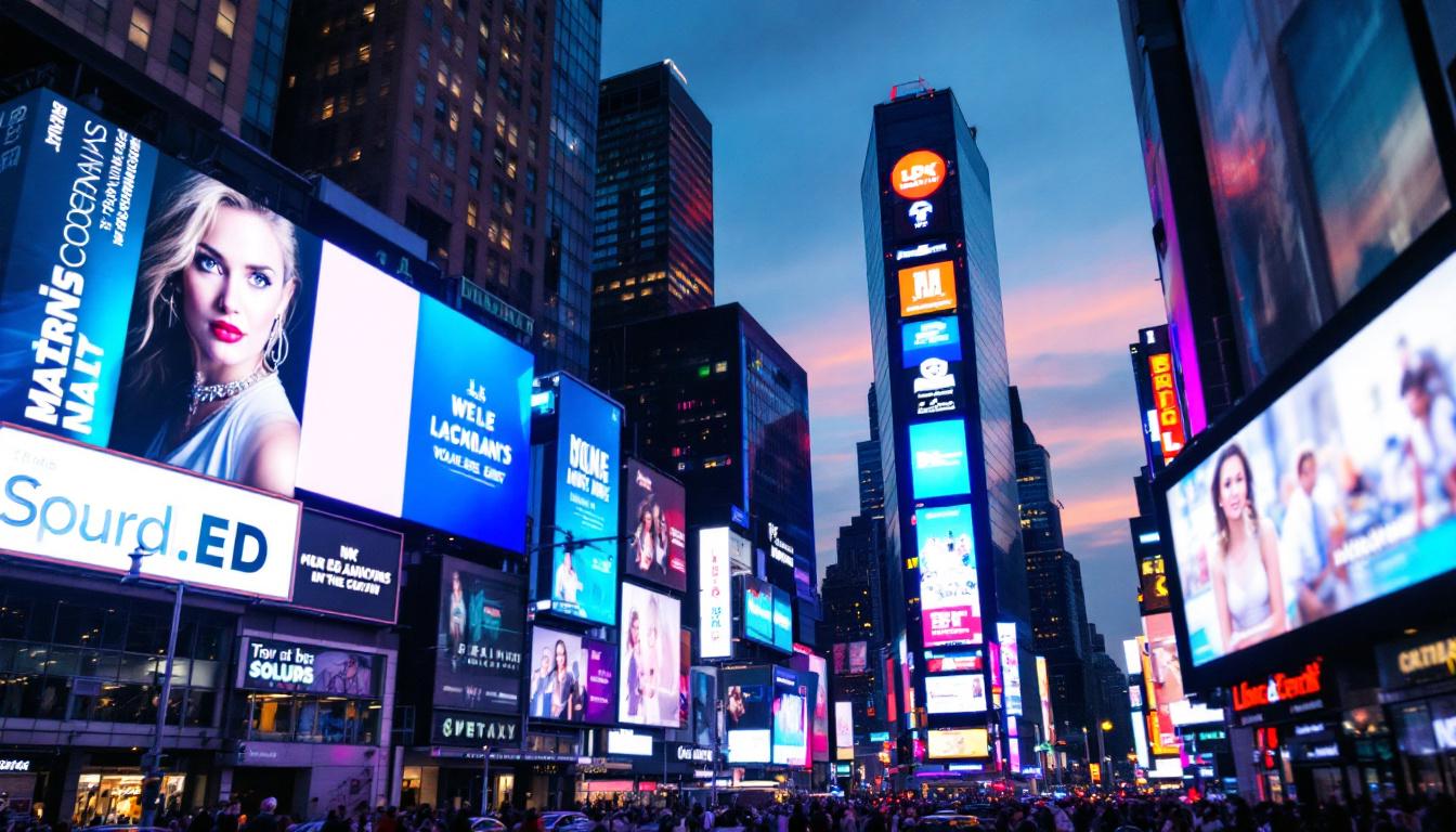 A photograph of capture a photograph of the vibrant led displays in times square at dusk