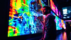 A photograph of a vibrant led display in action