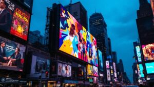 A photograph of capture a photograph of a vibrant led billboard in new york city