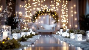 A photograph of a beautifully arranged wedding scene featuring elegant led decorations