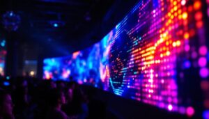 A photograph of a vibrant led display in action