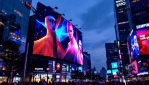 A photograph of a vibrant led billboard in a bustling urban setting