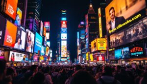 A photograph of capture a photograph of the bustling times square at night