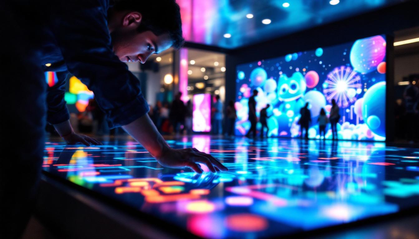 A photograph of capture a photograph of a vibrant interactive floor screen in use