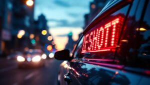 A photograph of a vibrant car window led sign in action