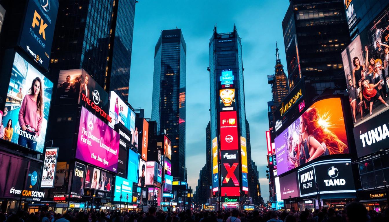 A photograph of capture a photograph of the vibrant led billboards in times square at dusk