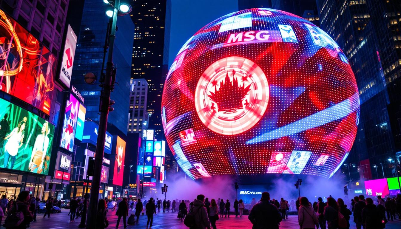 A photograph of capture a photograph of the msg sphere showcasing its vibrant led display in action
