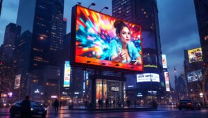A photograph of a vibrant led billboard in an urban setting
