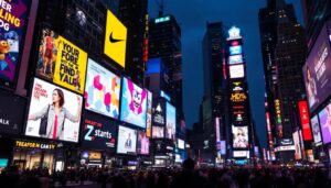 A photograph of capture a photograph of the vibrant led displays in times square at dusk