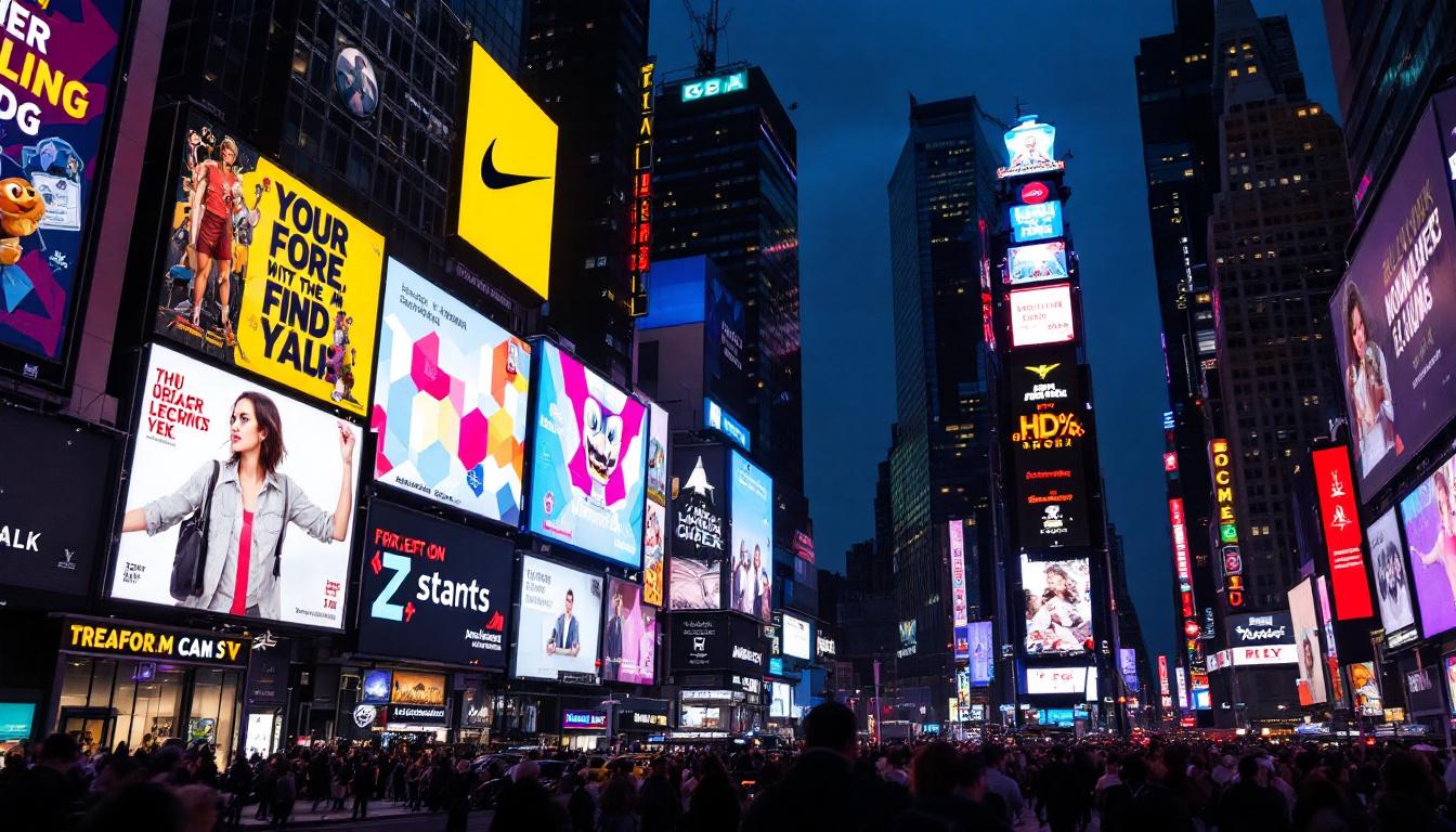A photograph of capture a photograph of the vibrant led displays in times square at dusk