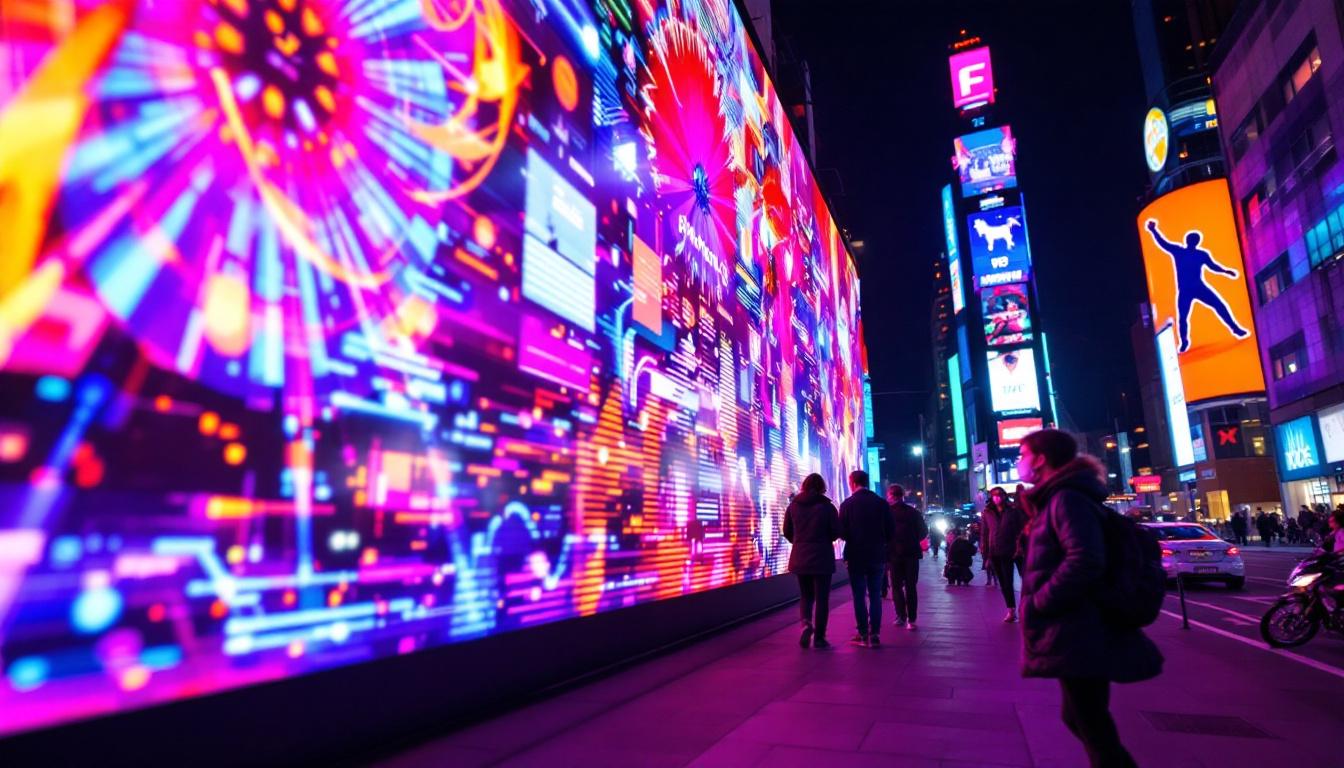 A photograph of a vibrant led display in an urban setting