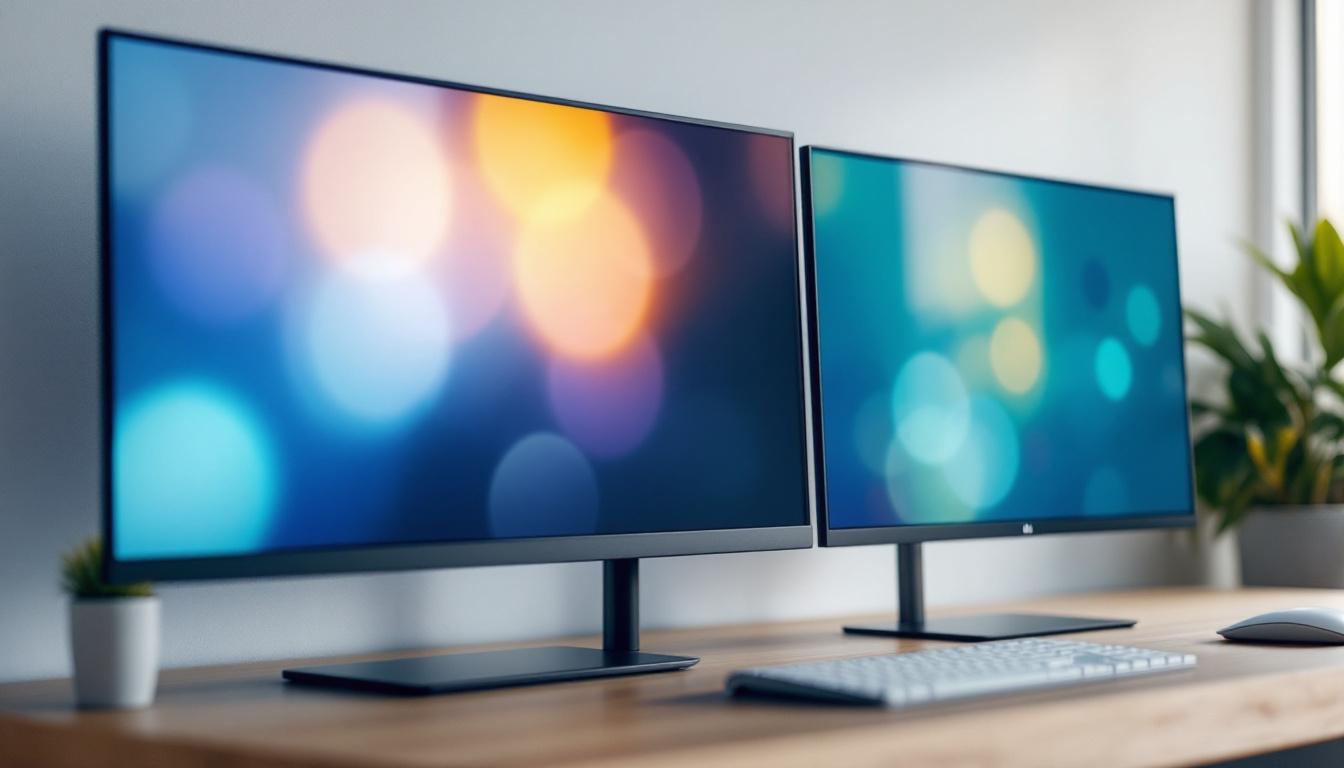 A photograph of a side-by-side comparison of an led display and an lcd screen