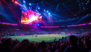A photograph of a vibrant led display in action at a sporting event
