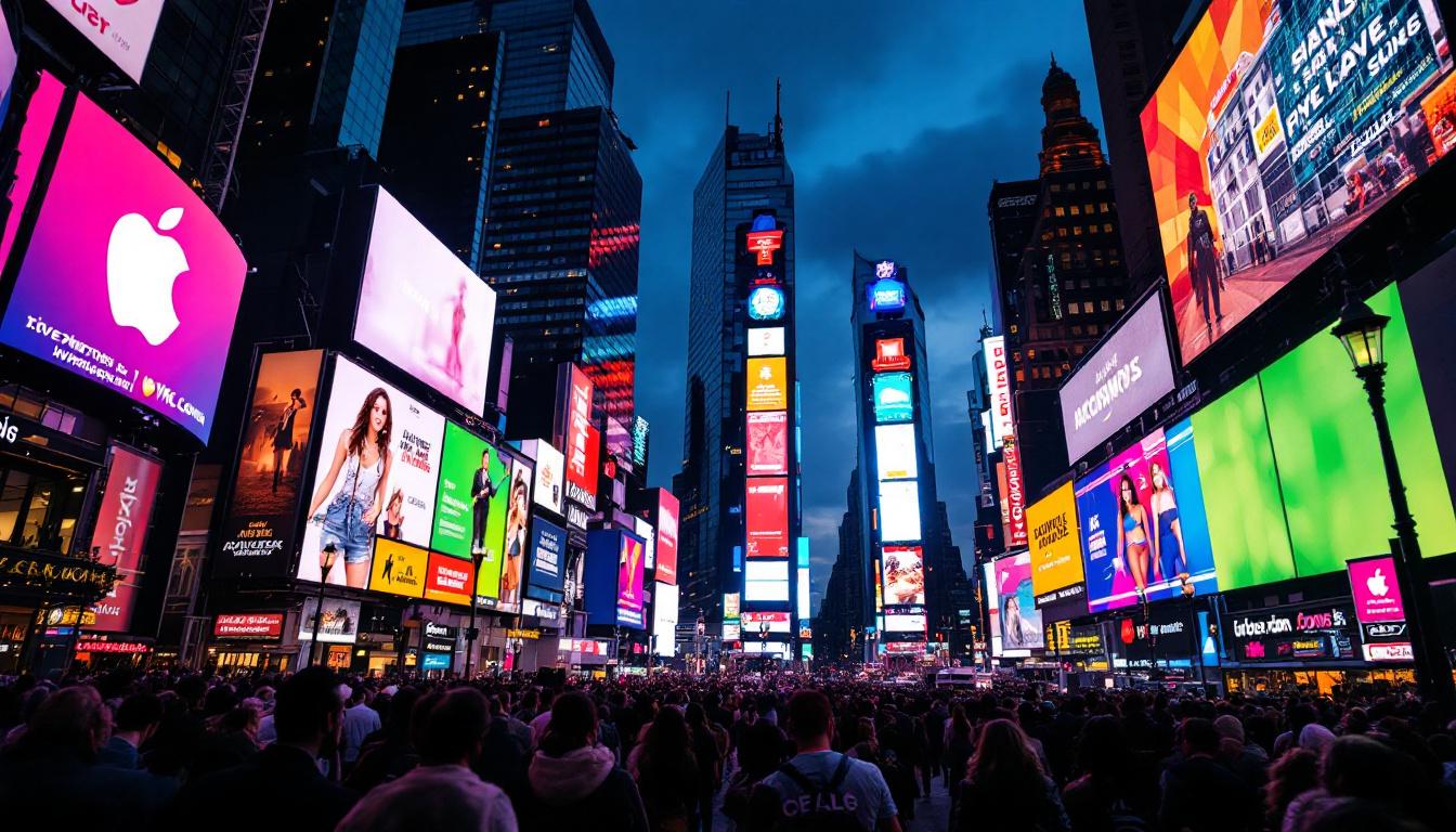 A photograph of capture a photograph of the vibrant led displays in times square at dusk