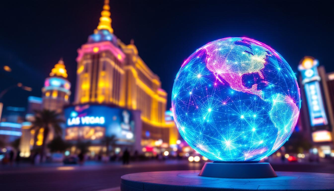 A photograph of capture a photograph of a vibrant led sphere display in las vegas