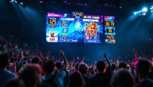A photograph of capture a photograph of a vibrant led scoreboard in action during a sporting event