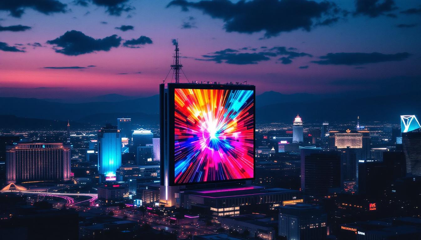 A photograph of capture a photograph of the iconic led display on the biggest building in las vegas