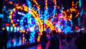 A photograph of a vibrant led display in action