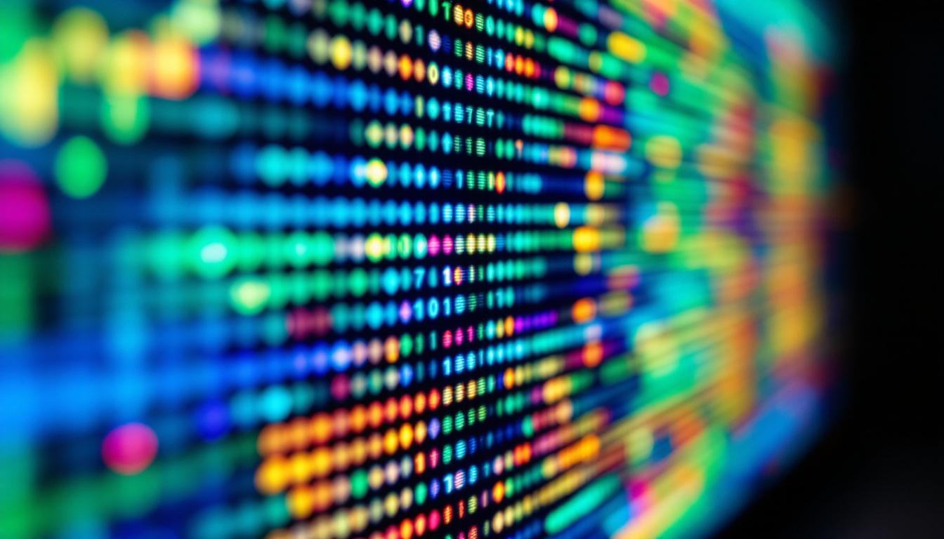 A photograph of a close-up of an led display showcasing vibrant colors and varying brightness levels