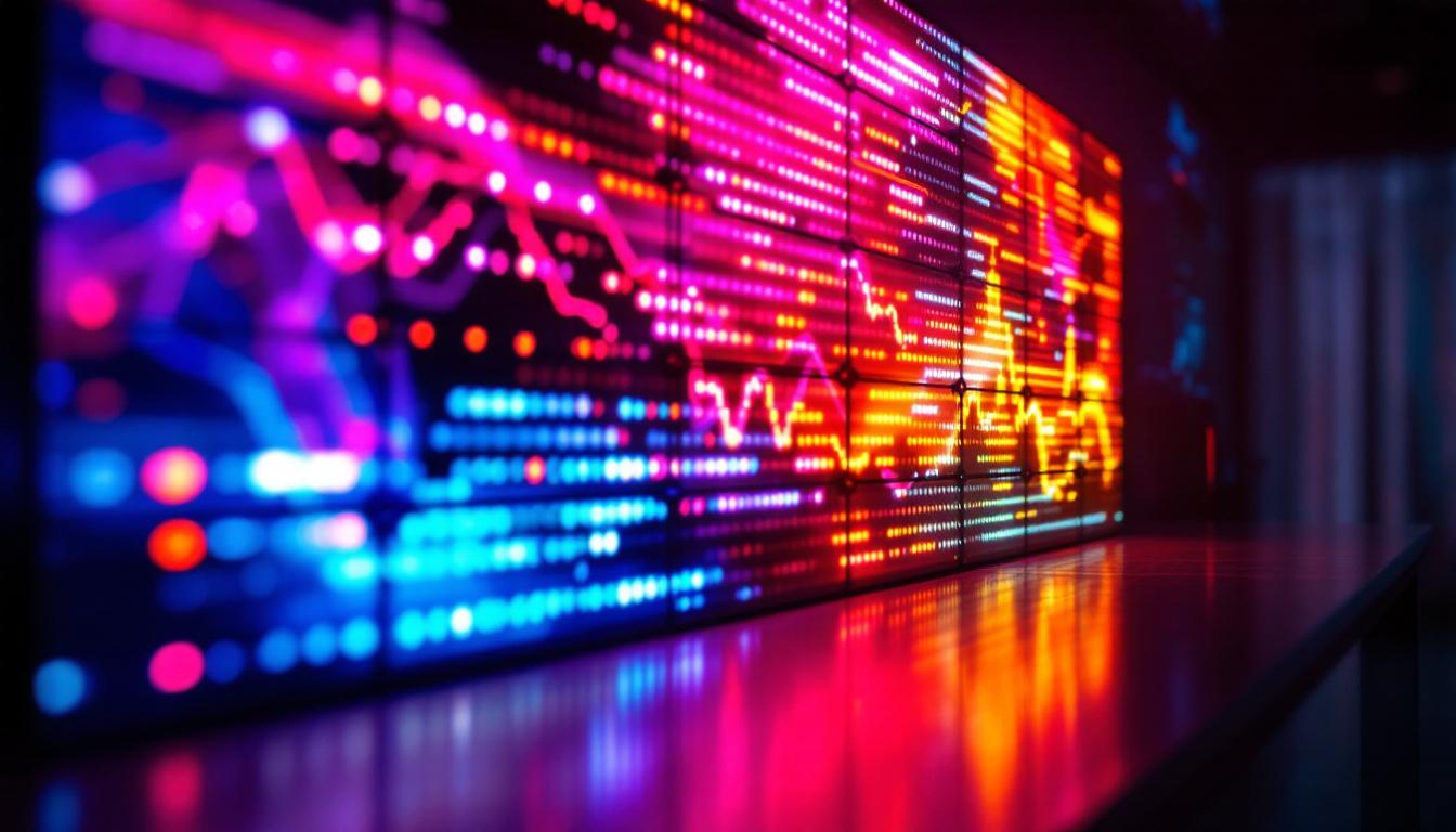 A photograph of a vibrant led display in a dimly lit environment