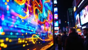 A photograph of a vibrant led display in action