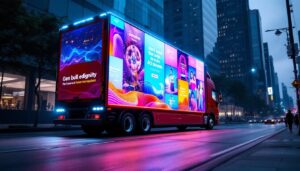 A photograph of a vibrant truck featuring an eye-catching led billboard display