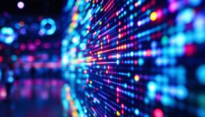 A photograph of capture a photograph of a vibrant led display featuring a dynamic