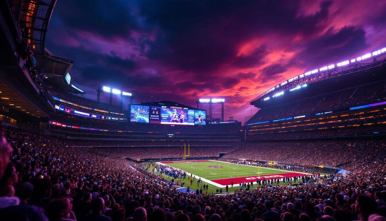 A photograph of capture a photograph of the at&t stadium's impressive jumbotron in action during a game or event