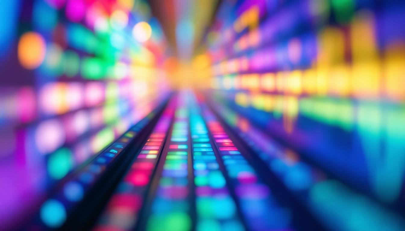 A photograph of a close-up shot of a vibrant led display in action