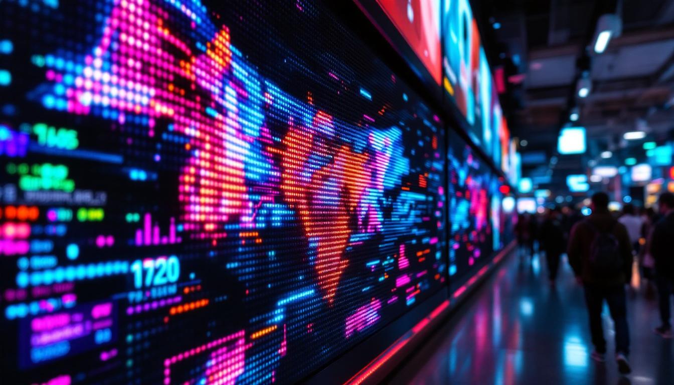 A photograph of capture a photograph of a vibrant led display showcasing dynamic visuals or messages