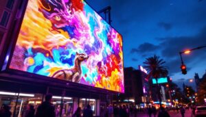 A photograph of a vibrant led display in action