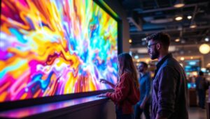 A photograph of a vibrant retail environment showcasing an led display in action