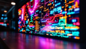 A photograph of a vibrant led display in action