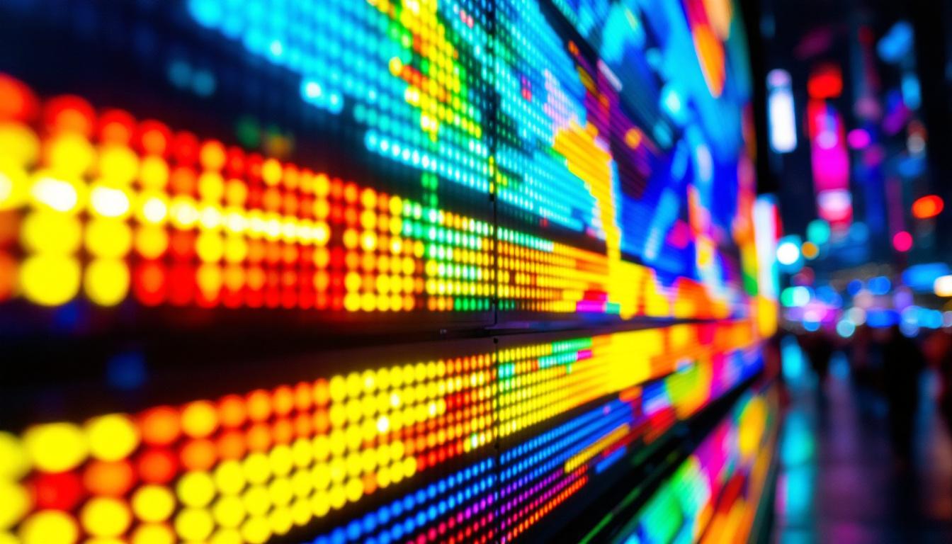 A photograph of a vibrant led display in action