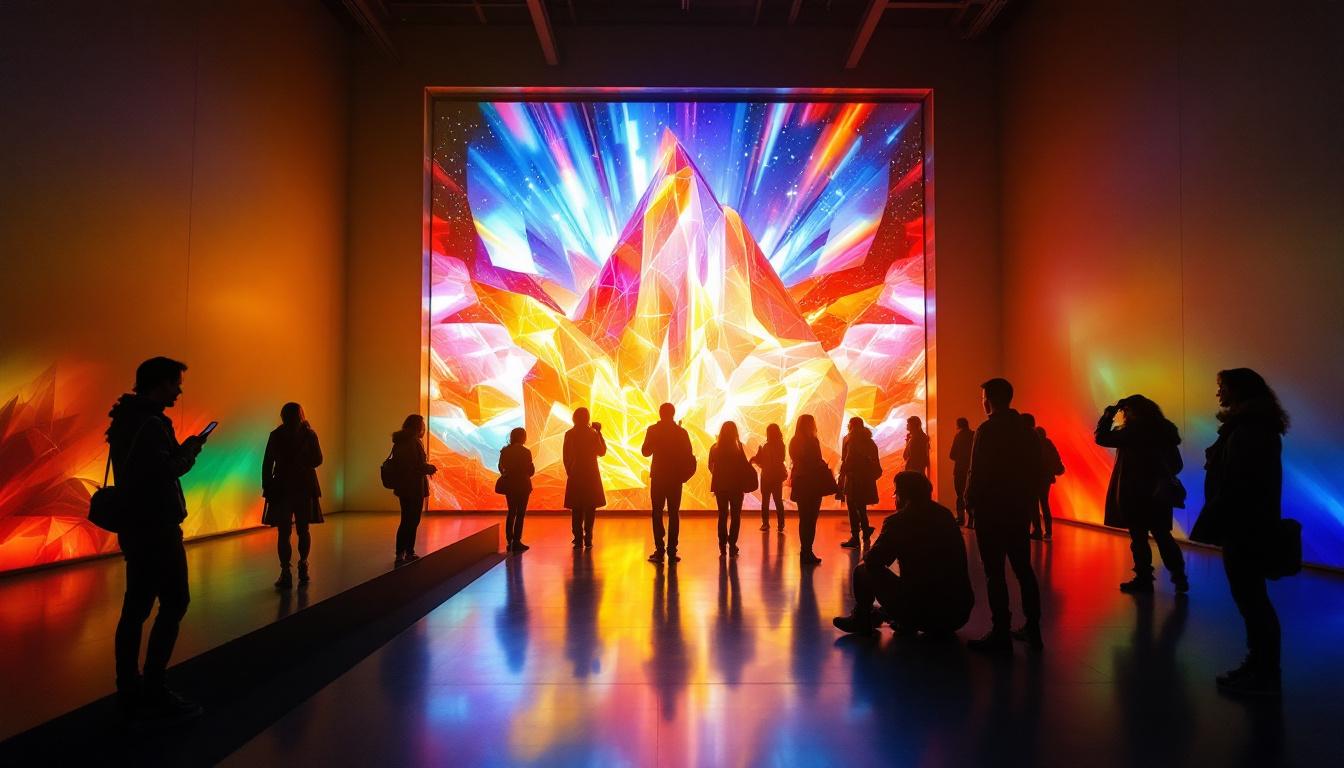 A photograph of a vibrant led display showcasing dynamic visuals in a modern art setting