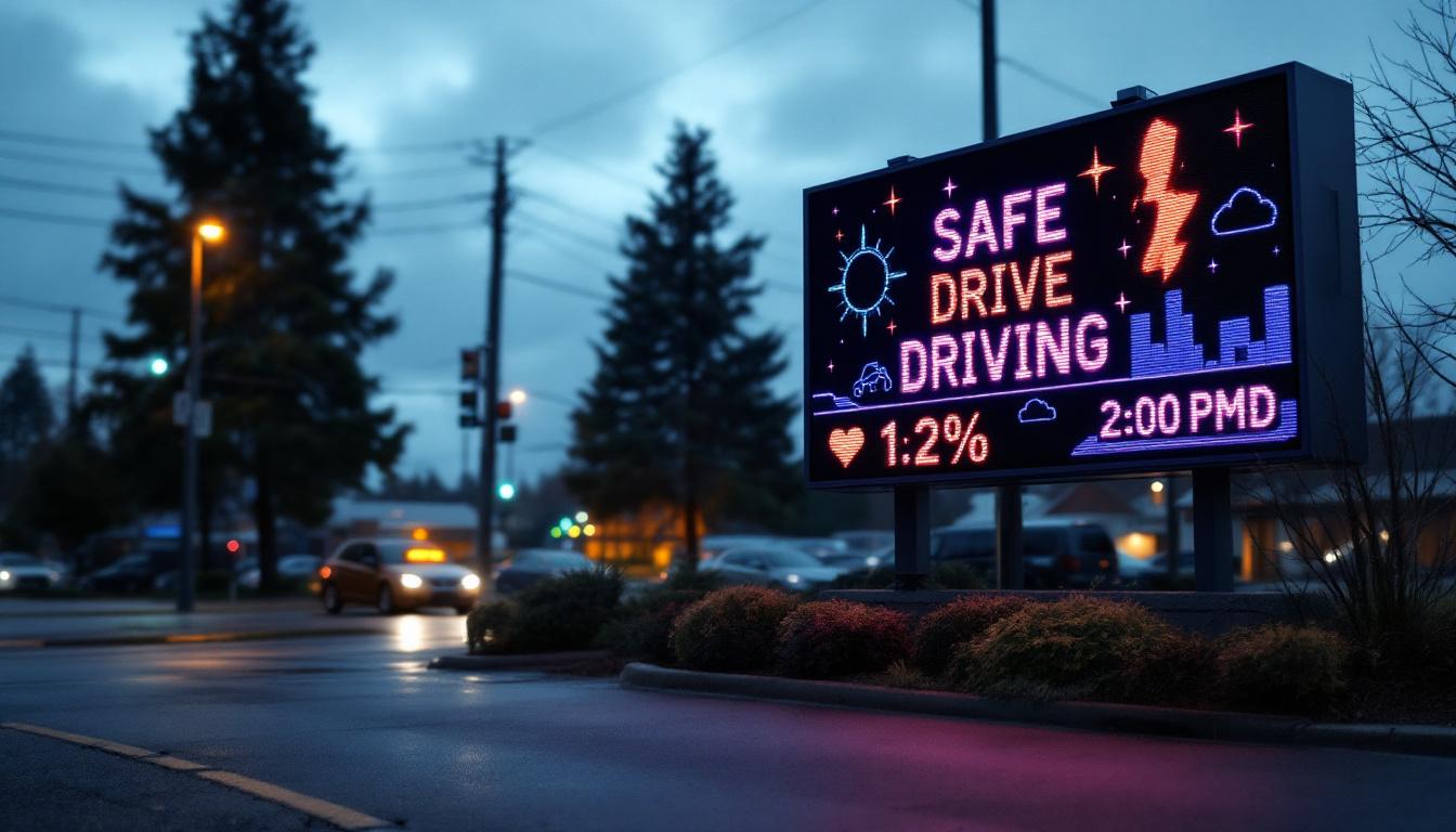 A photograph of capture a photograph of a dynamic led display at a local driver's education facility in hillsboro