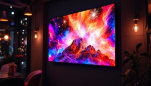 A photograph of a vibrant led wall panel in an engaging setting