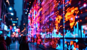 A photograph of capture a photograph of a vibrant led display in an urban setting