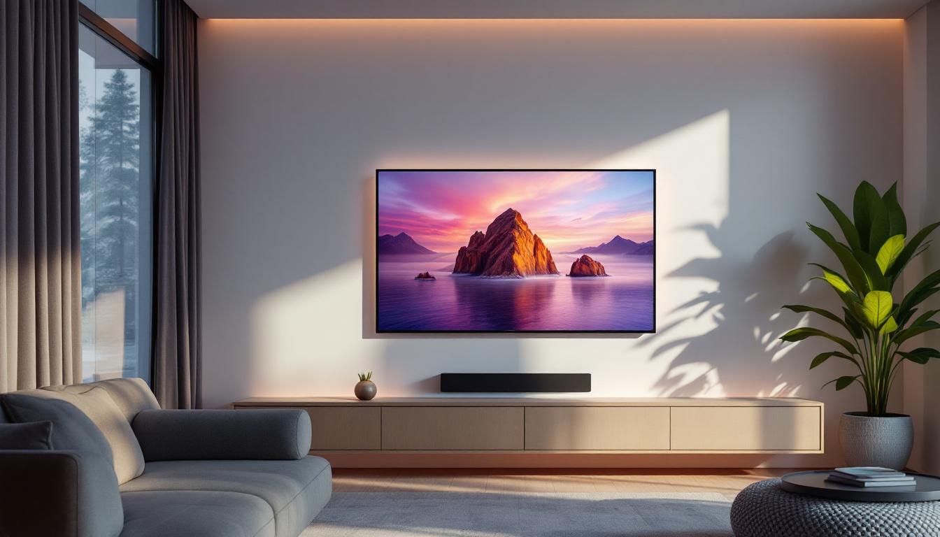 A photograph of a slim wall-mounted led display in a modern living space